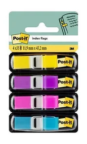 Zakładki samoprzylepne z pojemnikiem, mix kolorów, 12 x 43 mm, 4 x 35 kartek, 3M POST-IT 7000052572